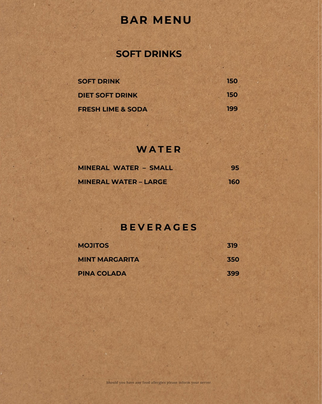 Spice Arena menu
