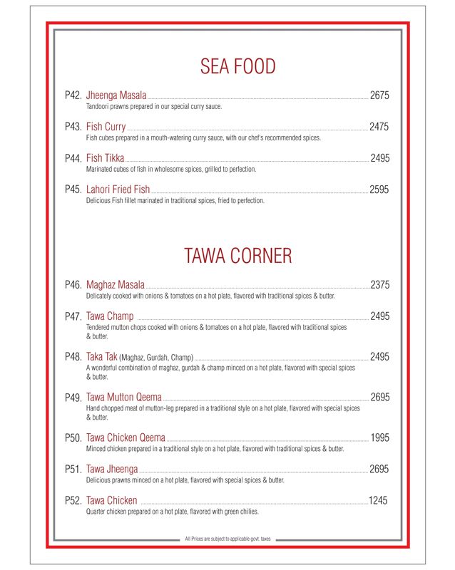 Spice Bazaar menu