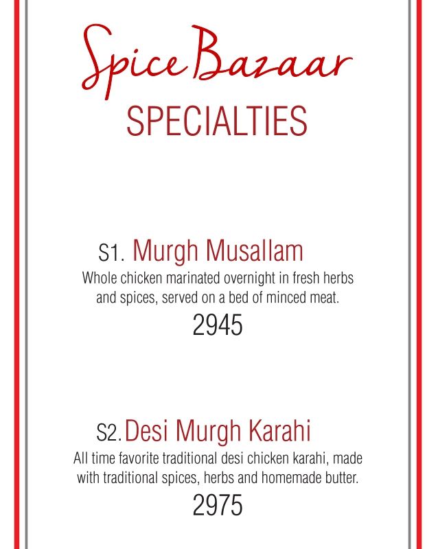Spice Bazaar menu