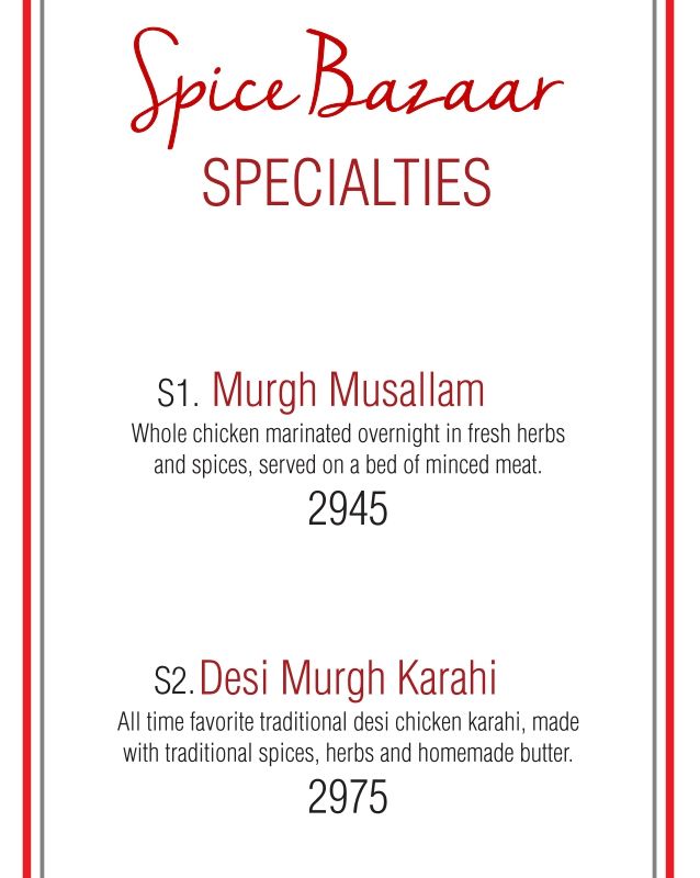 Spice Bazaar menu