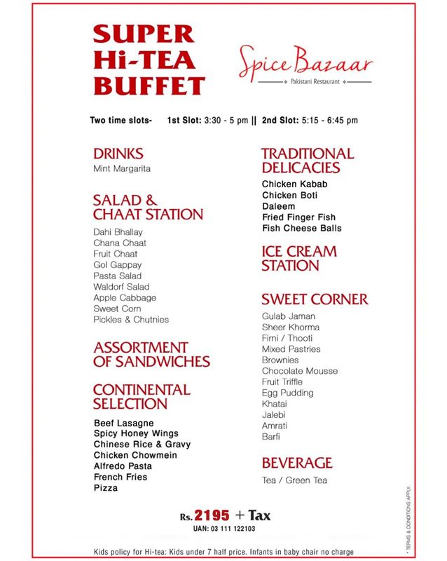 Spice Bazaar menu