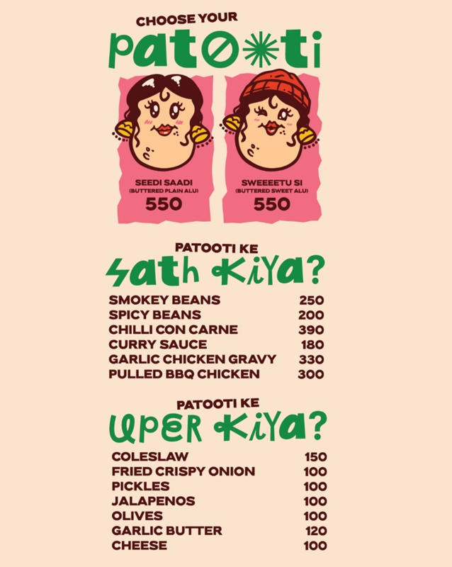 Spud Chai menu