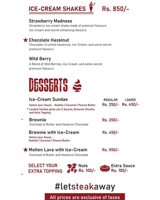 Steak Away menu