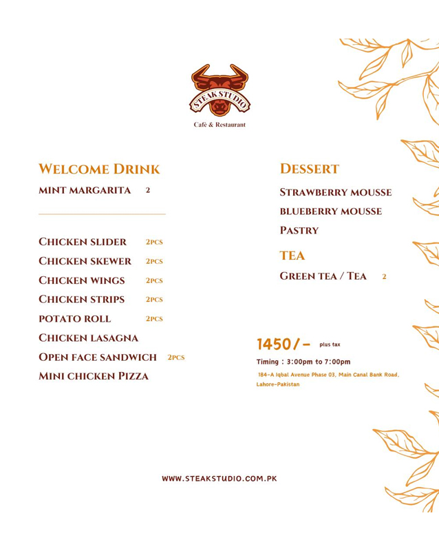 Steak Studio menu