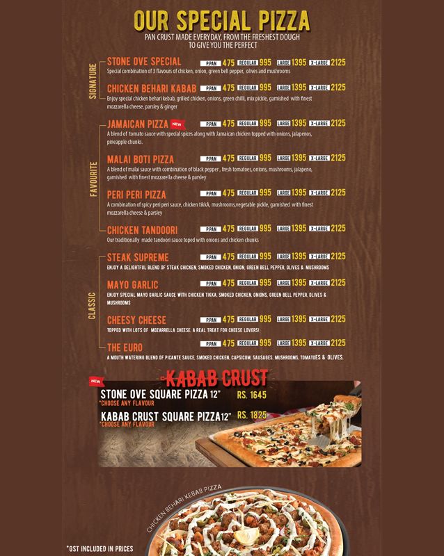 Stone Ove Pizza Valley menu