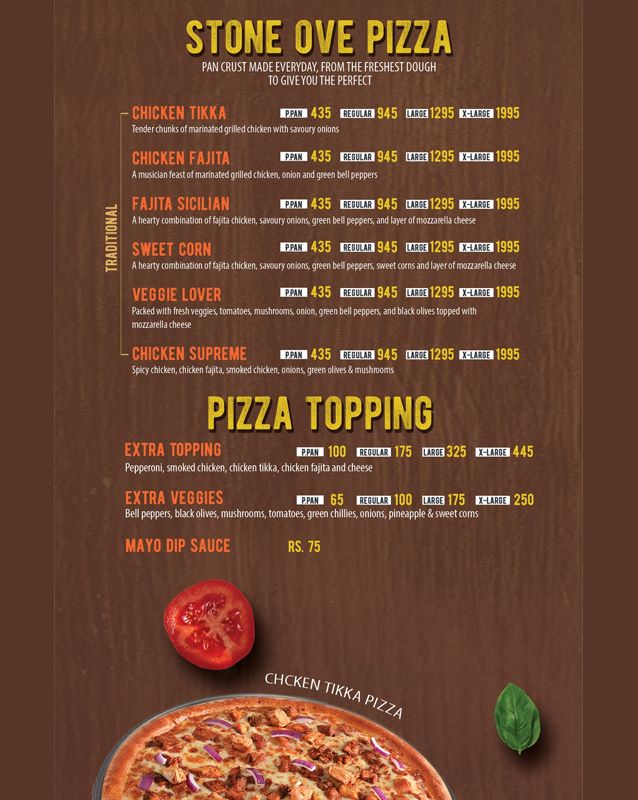 Stone Ove Pizza Valley menu