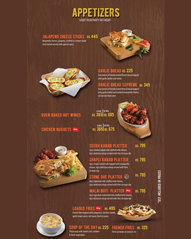 Stone Ove Pizza Valley menu