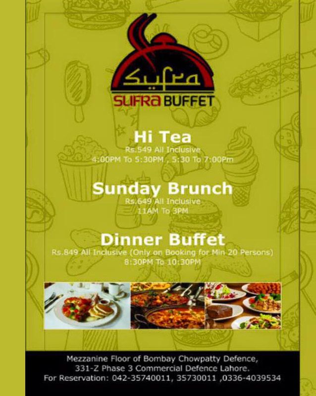 SUFRA Buffet menu