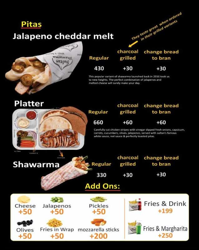 Sultan Shawarma menu