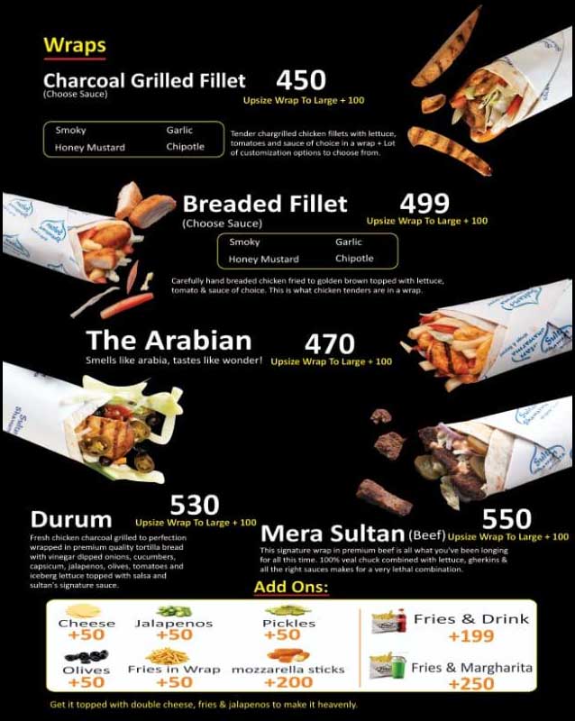 Sultan Shawarma menu