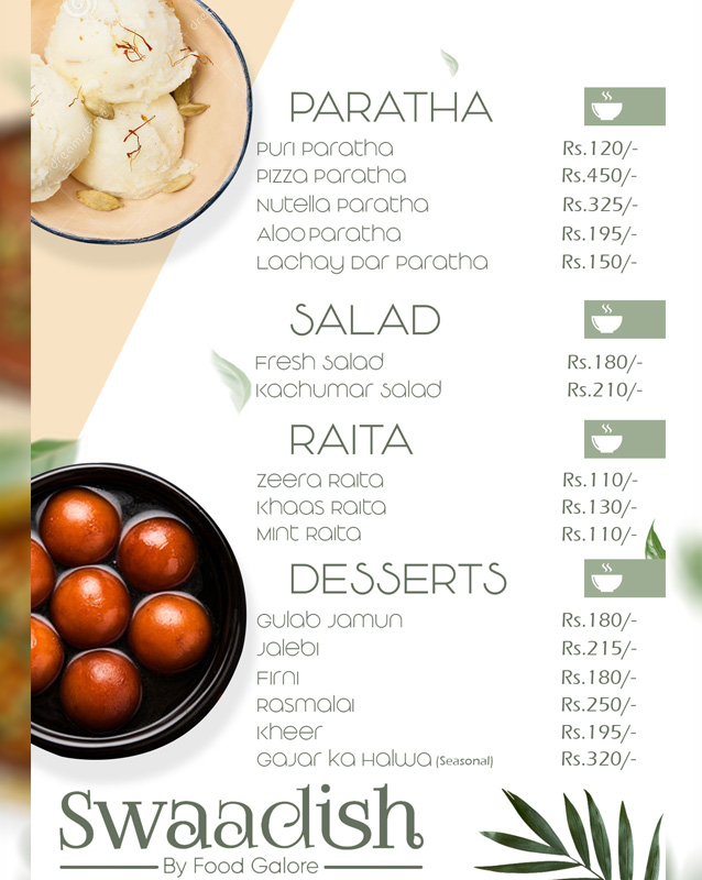 Swaadish By Food Galore menu