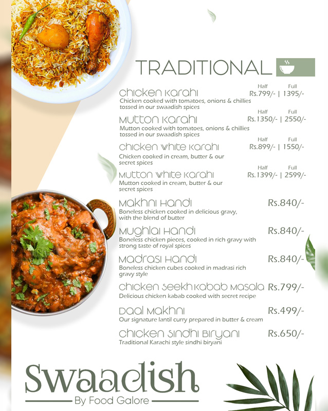 Swaadish By Food Galore menu