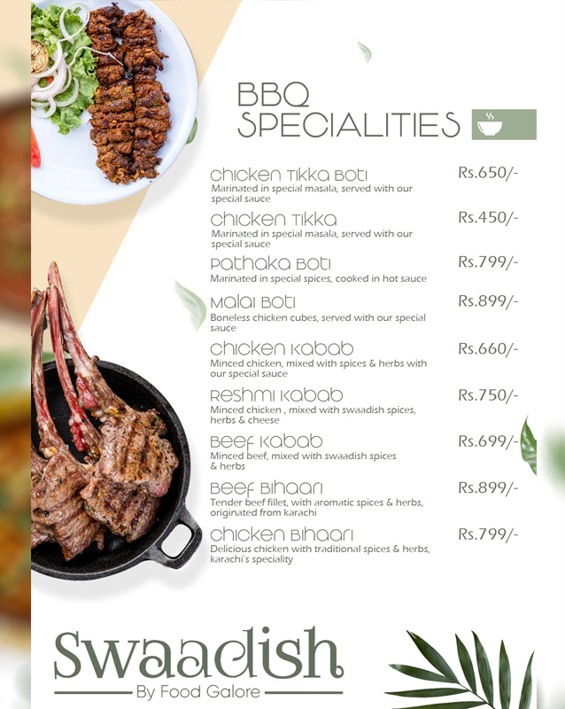Swaadish By Food Galore menu