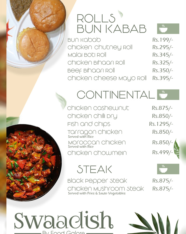 Swaadish By Food Galore menu