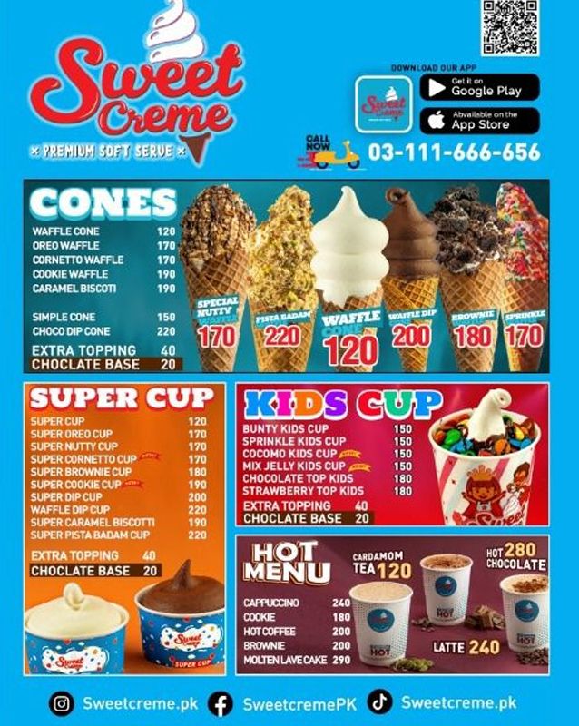 Sweet Creme menu