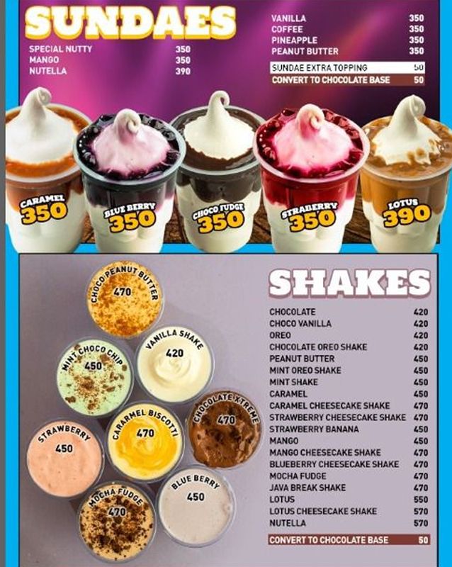 Sweet Creme menu