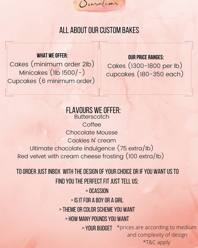 Sweet Sensations menu