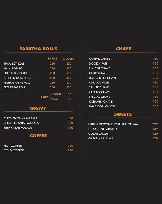 Taam Cheeni menu