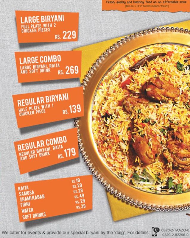 Taazo Biryani menu