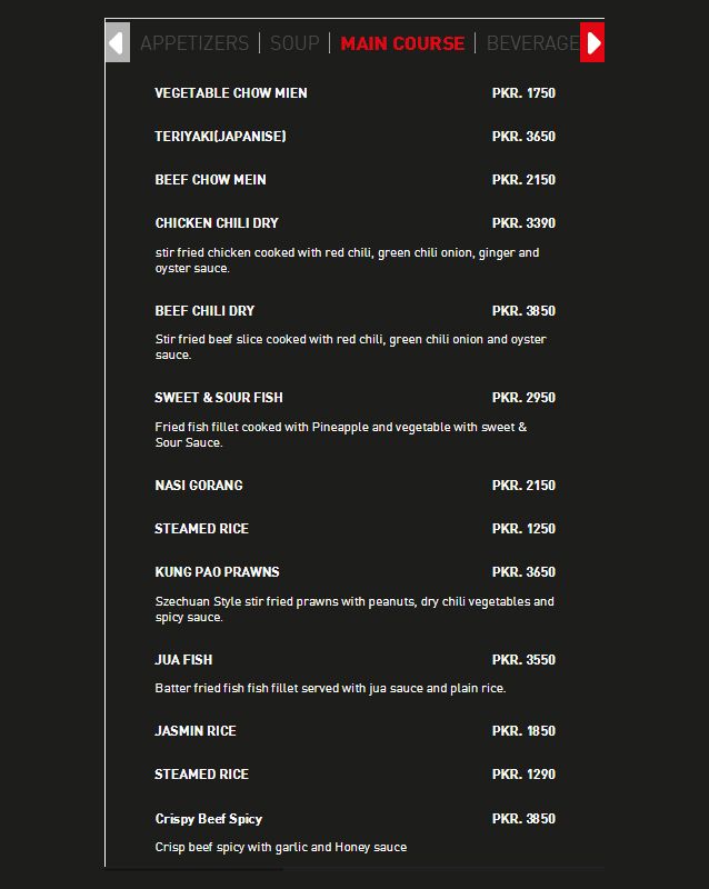 Tai-Pan menu