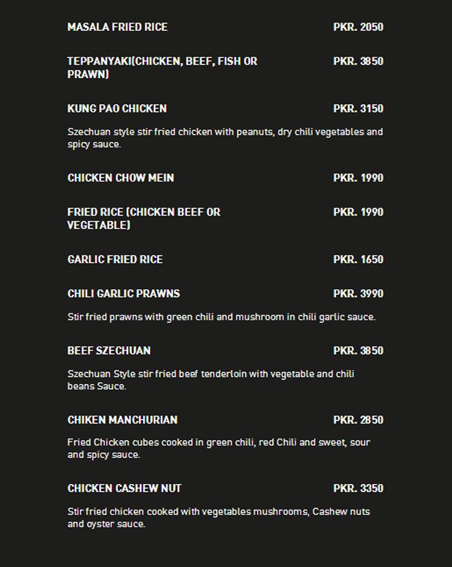 Tai-Pan menu