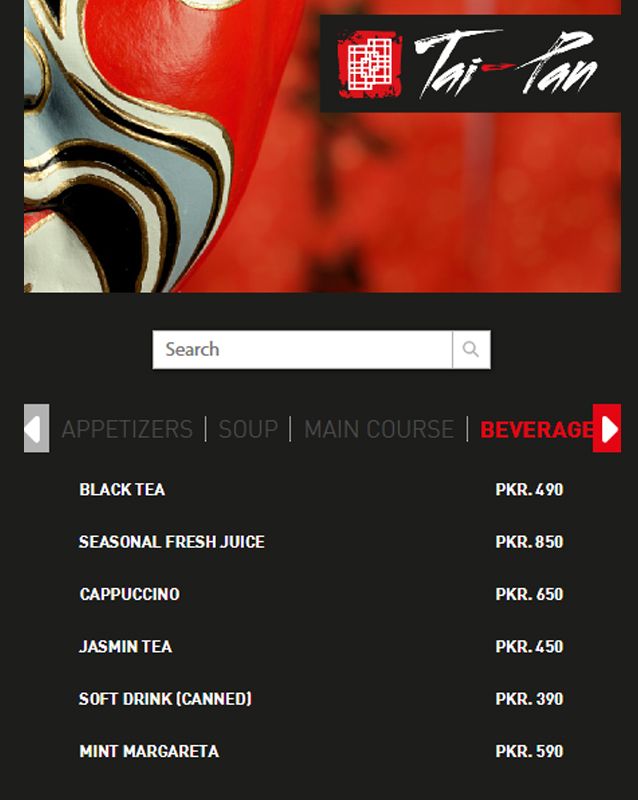 Tai-Pan menu