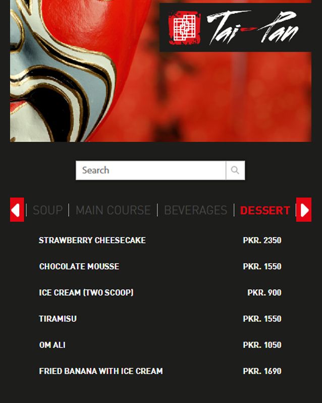 Tai-Pan menu