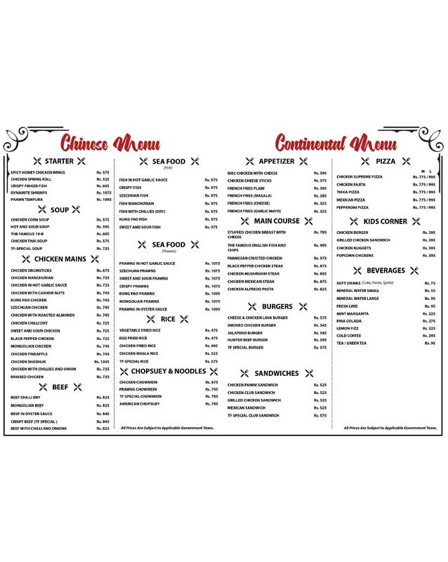 Taste Factory menu