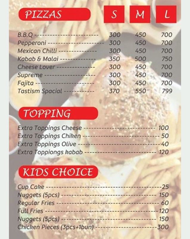 Tastism menu