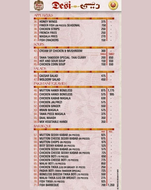 Tawa Tandoor menu