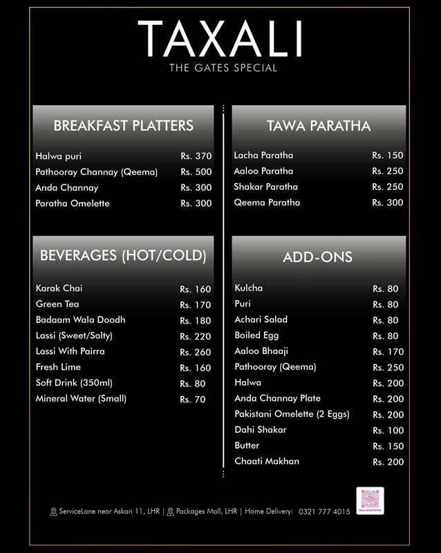 Taxali - The Gates Special menu