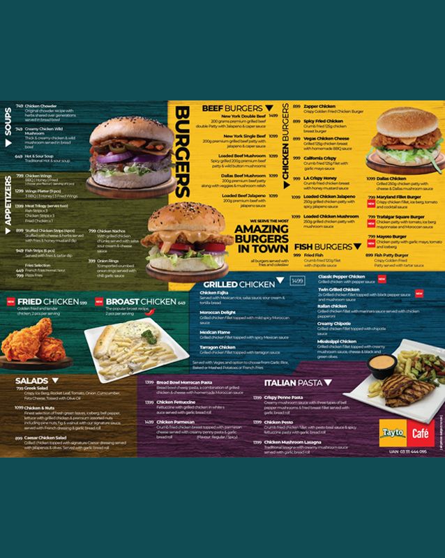 Tayto Cafe menu