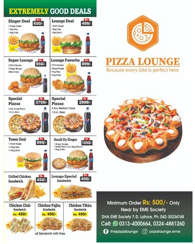 Tazeem Pizza Lounge menu