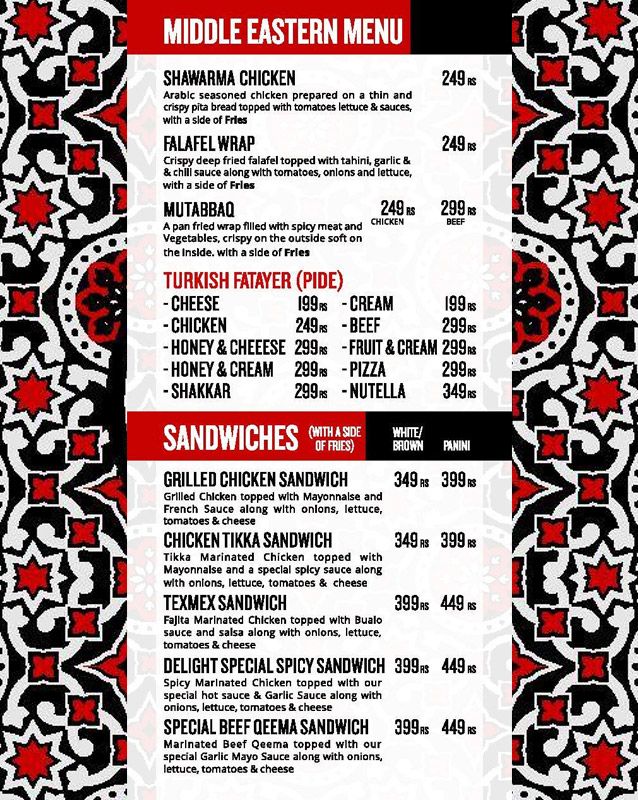 Tea Delights Cafe menu