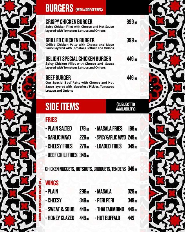 Tea Delights Cafe menu