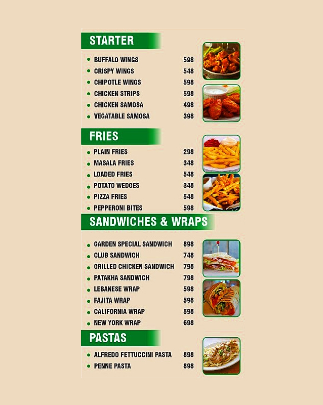 Tea Garden menu