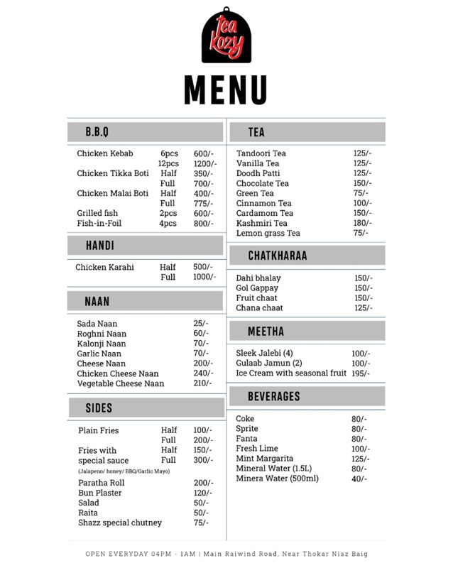 Teakozy menu