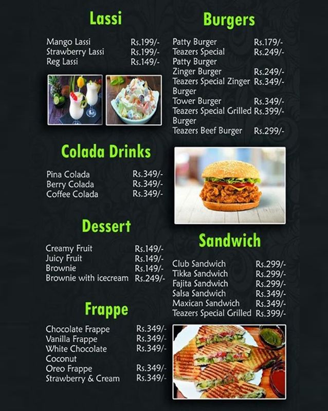 Teazers menu