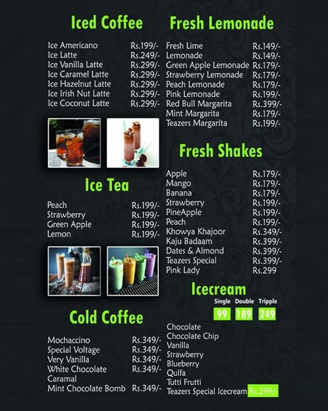Teazers menu