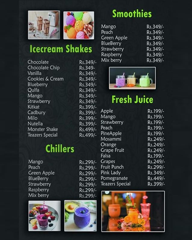 Teazers menu