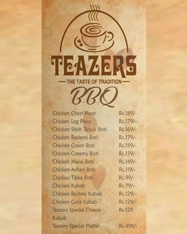 Teazers menu