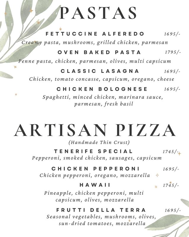 Tenerife Cafe menu