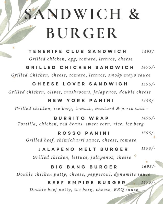 Tenerife Cafe menu