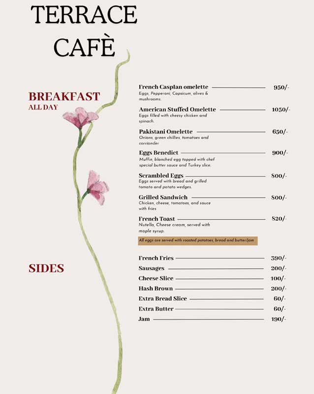 Terrace Cafe - Lahore menu