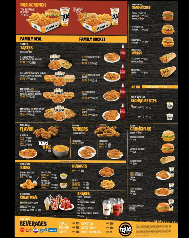 Texas Chicken menu