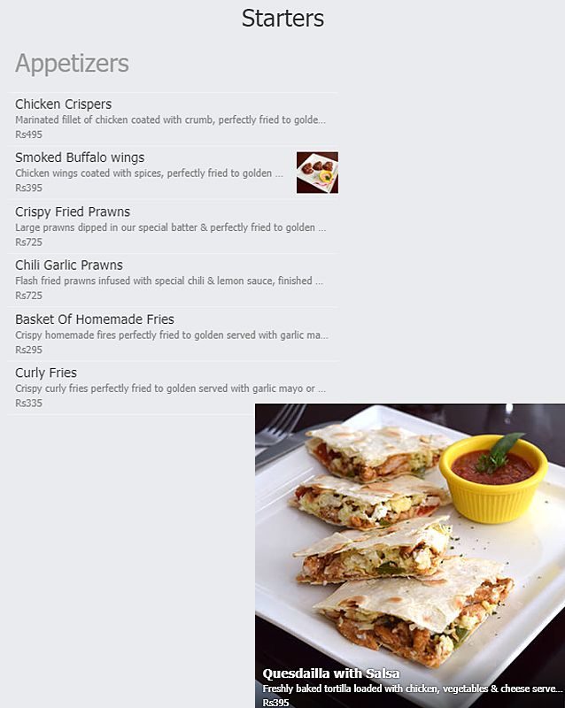 TFE Illy Coffee menu