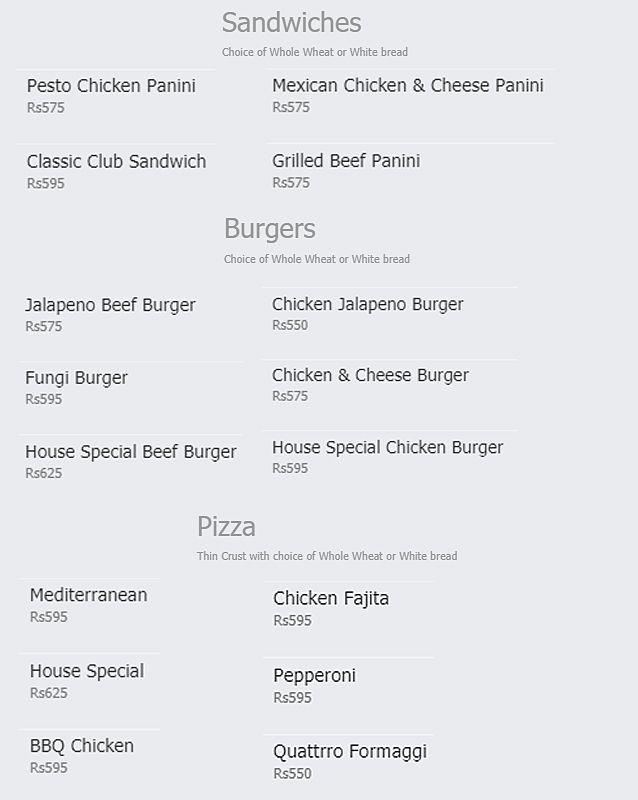 TFE Illy Coffee menu