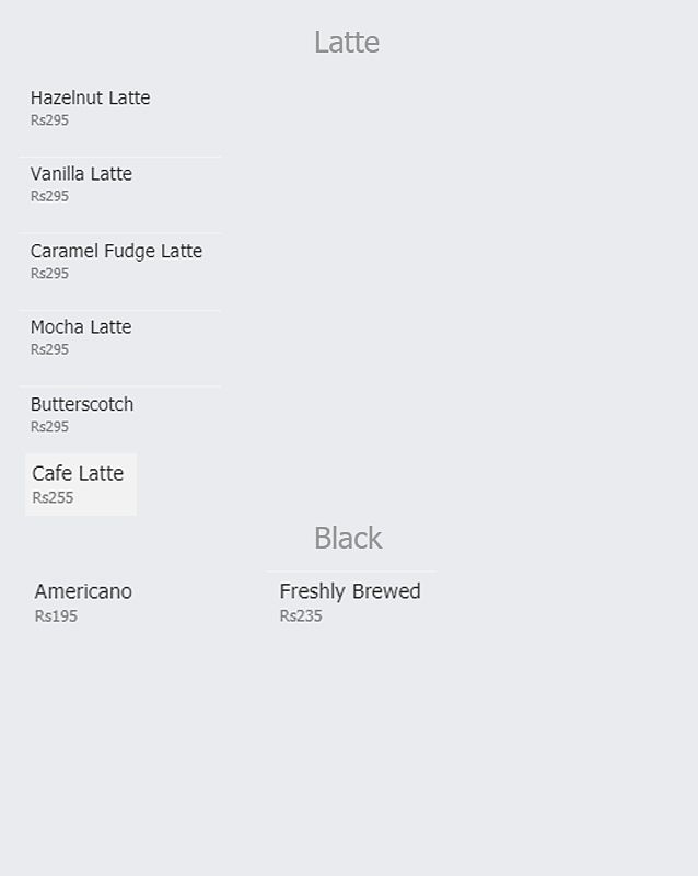 TFE Illy Coffee menu