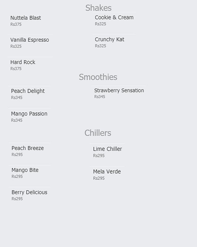 TFE Illy Coffee menu