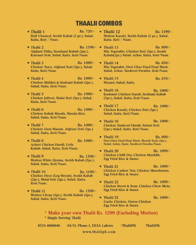Thalii Restaurant menu